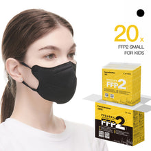 Load image into Gallery viewer, FlameBrother FFP2 Premium Mask 20pcs Small Size (Size S for Teens), CE certified 1463,  Hygienic individual packaging Black
