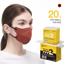 Load image into Gallery viewer, FlameBrother FFP2 Premium Mask 20pcs Small Size (Size S for Teens), CE certified 1463,  Hygienic individual packaging Dark Red
