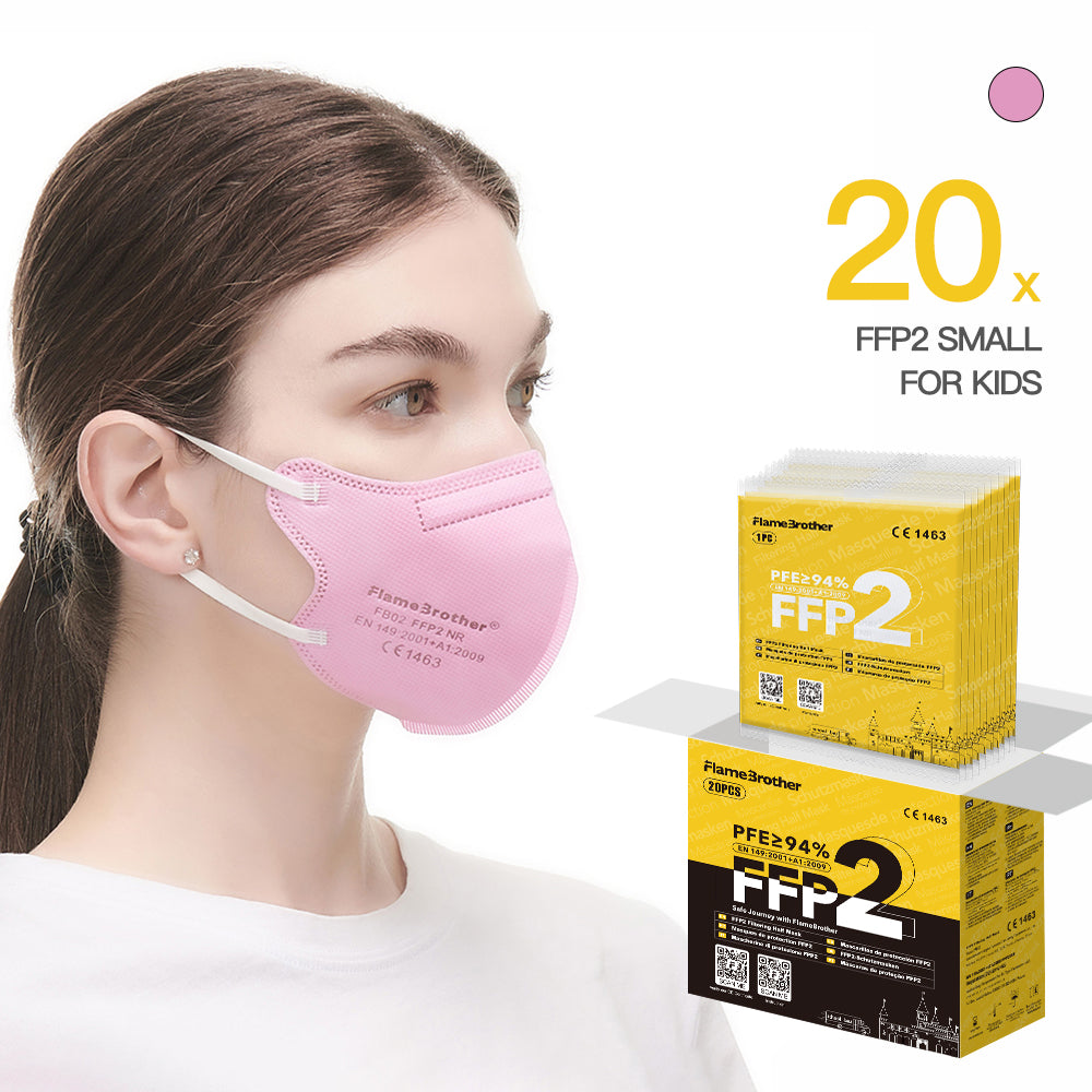 FlameBrother FFP2 Premium Mask 20pcs Small Size (Size S for Teens), CE certified 1463,  Hygienic individual packaging Pink