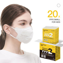 Load image into Gallery viewer, FlameBrother FFP2 Premium Mask 20pcs Small Size (Size S for Teens), CE certified 1463,  Hygienic individual packaging White

